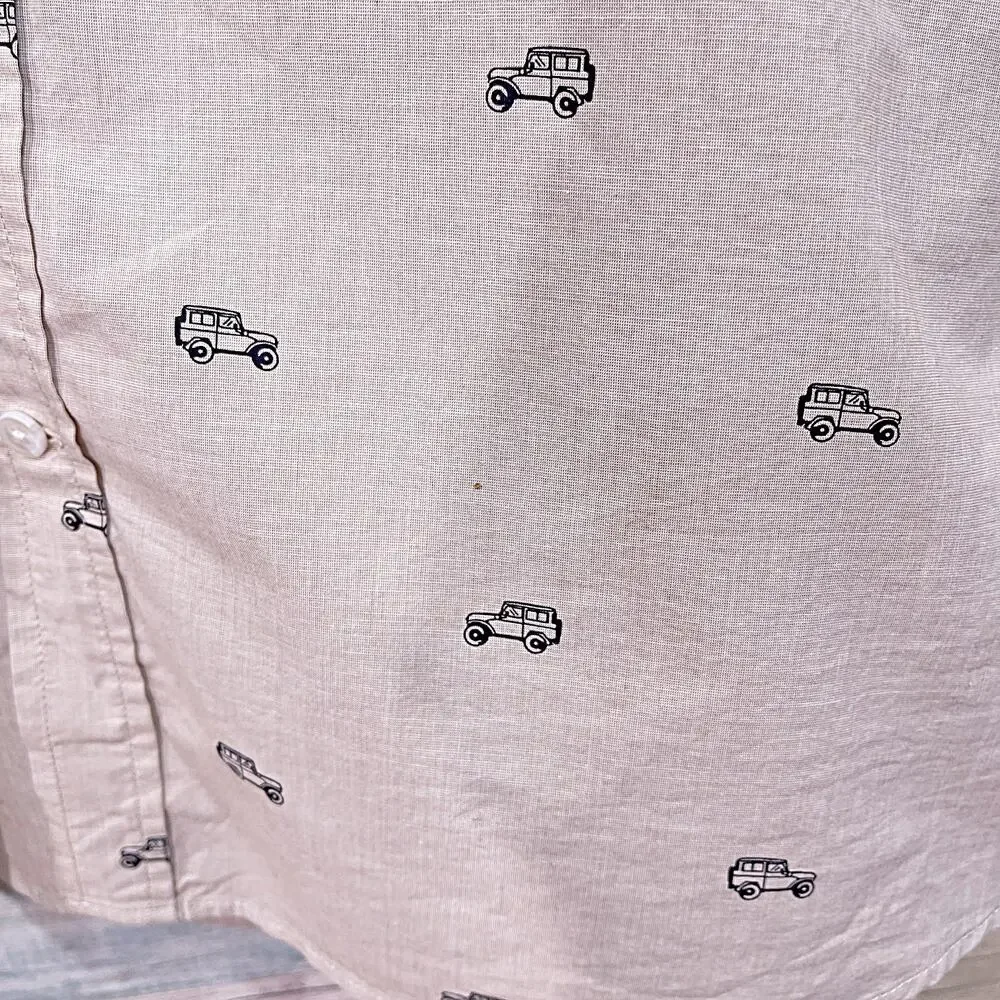Banana Republic Slim Fit Jeep Print Shirt Beige Cotton Lawn Casual Mens XL